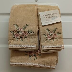 Vintage Royal Symphony Collection Towel Set 3 Piece Floral Embroidered Trim